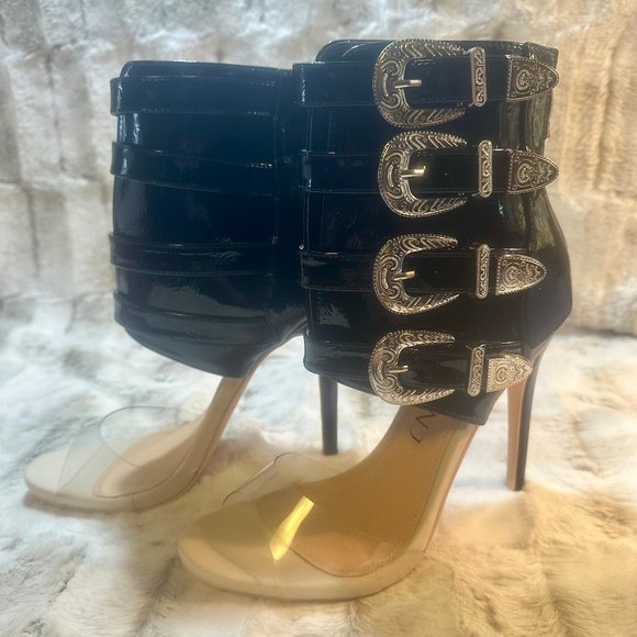 Mack J Western Inspired Patent Multi Strap High Heel Ankle Boot Sandals - Picture 3 of 9